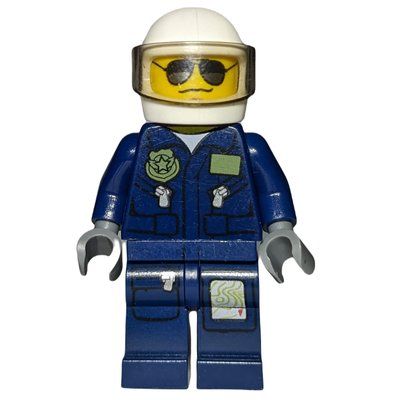 Minifigura Policeman, Dark Blue Jacket with Pockets and Badge, White Helmet with Visor, Sunglasses and Wavy Mouth del set 4473