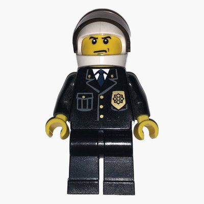 Minifiguur Policeman, Black Suit with Badge, White Helmet with Visor uit set 7237