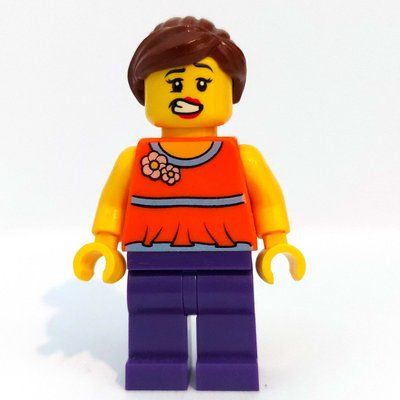 Minifiguur Orange Torso, Dark Purple Legs, Reddish Brown Hair uit set 40154
