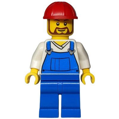 Minifiguur White Torso, Blue Overall, Red Helmet uit set 850702