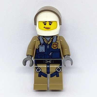 Figurine Policewoman, Dark Blue Vest over Dark Tan Jacket with Zipper and Badge, White Helmet with Visor du set 30359