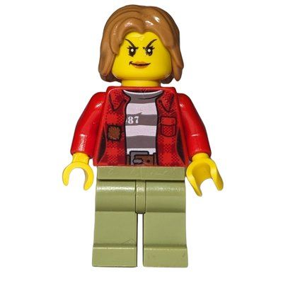 Figurine Criminal, Woman, Open Red Flannel Shirt over Prison Shirt, Medium Nougat Hair du set 60173