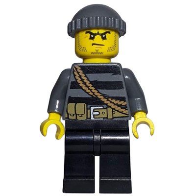 Figurine Criminal, Black Striped Top with Rope, Dark Bluish Gray Hat, Stubble du set 60009