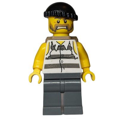 Figurine Criminal, Torn Prison Shirt, Dark Bluish Gray Legs, Black Hat, Dark Tan Backpack Beard du set 60041