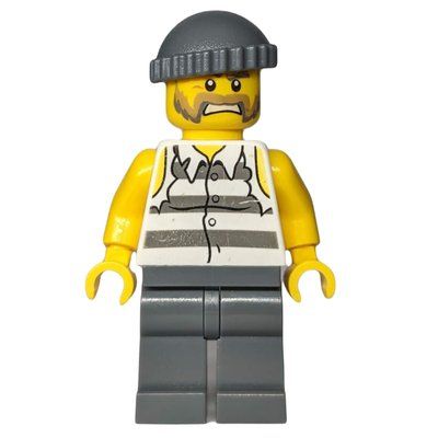 Minifigur Criminal, Torn Prison Shirt, Dark Bluish Gray Legs, Dark Bluish Gray Hat, Beard aus Set 60047