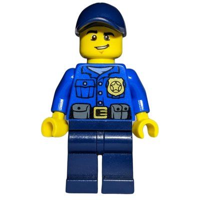 Figurine Policeman, Blue Shirt with Badge and Pouches, Dark Blue Legs, Dark Blue Cap du set 60044