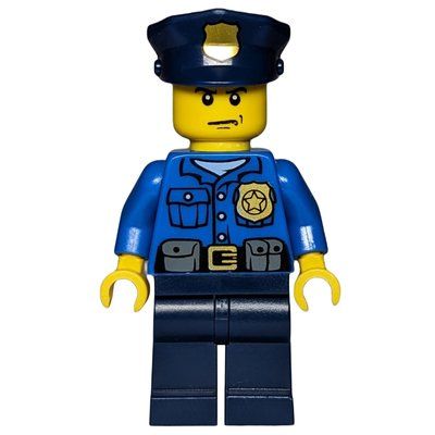 Figurine Policeman, Blue Shirt with Badge and Pouches, Dark Blue Legs, Dark Blue Police Hat with Badge, Stern du set 60044