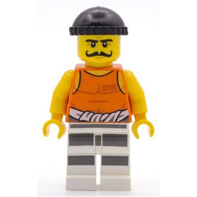 Figurine Criminal Simon Sin, Orange Vest with #92116 and Waist Tied Prison Shirt, Black Hat, Moustache du set 60126