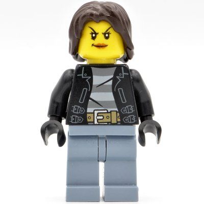 Figurine Criminal Monica Million, Woman, Open Black Jacket over Prison Shirt, Dark Brown Hair du set 60129