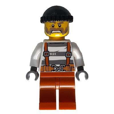Figurine Criminal, Prison Shirt with Suspenders and Belt, Black Hat, Beard du set 60141