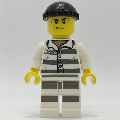 Figurine Criminal, Prison Shirt with #86753, Prison Striped Legs, Black Hat du set 60141