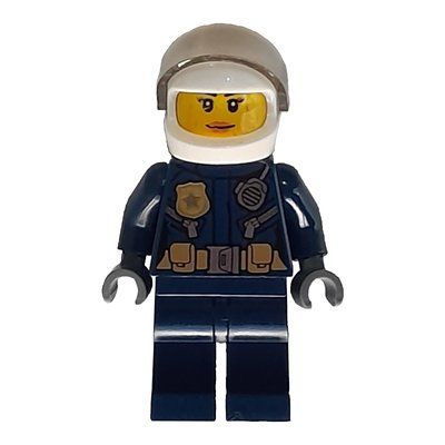 Figurine Policewoman, Dark Blue Jacket with Radio, Badge, and Belt with Pouches, White Helmet with Trans-Brown Visor du set 60141