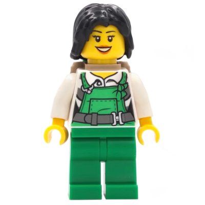 Minifiguur Criminal, Woman, Green Overalls over Prison Shirt, Black Hair, Backpack uit set 60142