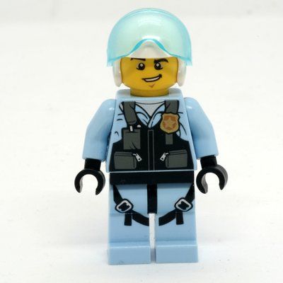 Figurine Policeman, Pilot, Black Vest with Badge and Pouches, White Helmet with Visor du set 60206