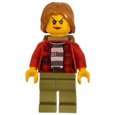 Figurine Criminal, Woman, Open Red Flannel Shirt over Prison Shirt, Medium Nougat Hair, Backpack du set 60171