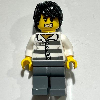 Figurine Criminal, Prison Shirt with #86753, Dark Bluish Gray Legs, Black Hair, Gold Tooth du set 60171