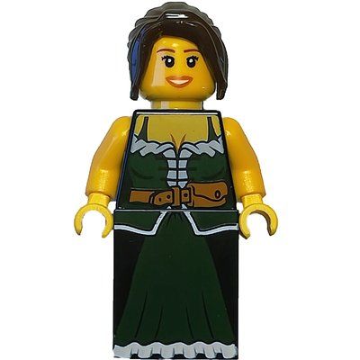Minifigur Barmaid - Dark Green Torso, Dark Bluish Grey Slope for Legs, Dark Brown Hair aus Set 7952