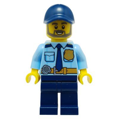 Minifigura Policeman, Bright Light Blue Shirt with Dark Blue Tie, Badge, and Radio on Belt, Dark Blue Cap, Beard del set 60270