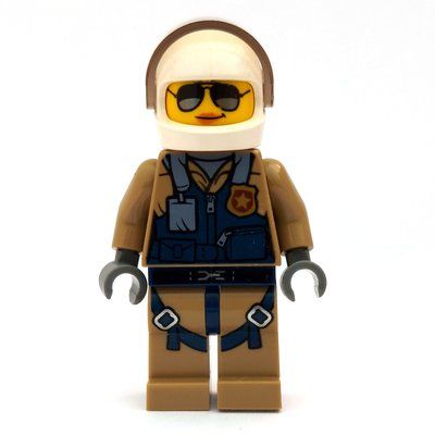 Figurine Policewoman, Dark Blue Vest over Dark Tan Jacket with Zipper and Badge, White Helmet with Visor, Sunglasses du set 60175