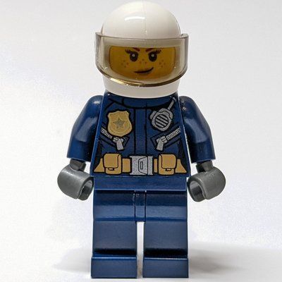 Minifigure Policewoman, Dark Blue Jacket with Radio and Badge, White Helmet with Visor  (3626cpr2589 Head) del set 60210