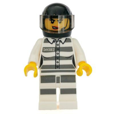 Minifigur Criminal, Woman, Prison Shirt with #50382, Black Helmet with Visor, Headset aus Set 60208