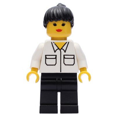 Figurine Woman, White Shirt with Pockets, Black Legs, Black Hair du set 6598