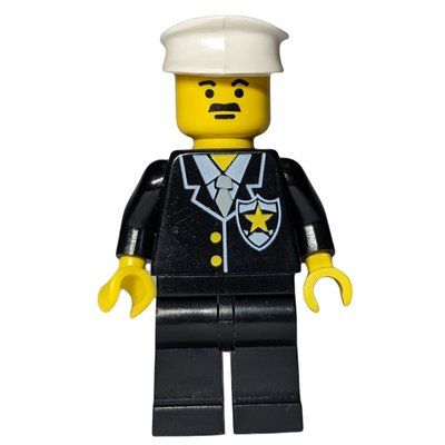 Figurine Policeman, Black Suit with Tie and Badge, White Hat, Moustache du set 10159