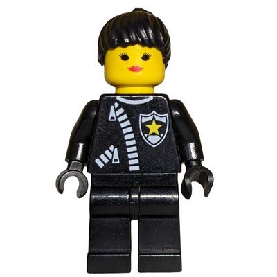 Figurine Policewoman, Black Jacket with Zipper and Badge, Black Hair du set 6332