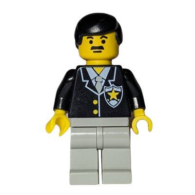 Figurine Policeman, Black Jacket with Tie and Badge, Light Gray Legs, Black Hair, Moustache du set 6332
