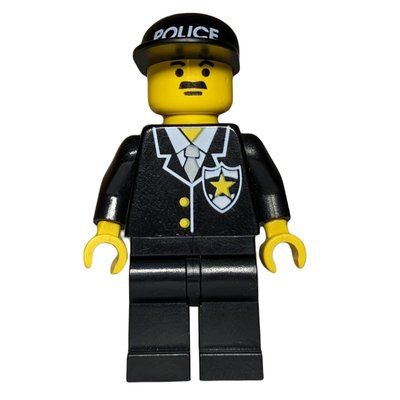 Figurine Policeman, Black Suit with Tie and Badge, Black Cap with 'POLICE', Moustache du set 6332