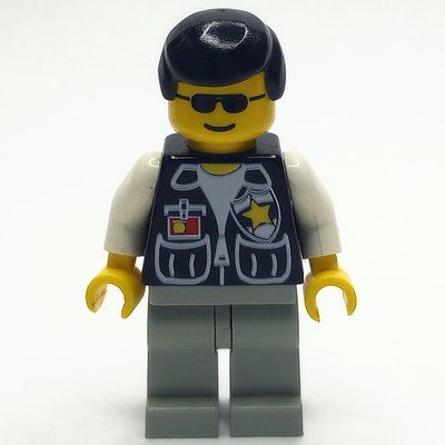 Figurine Policeman, Black Vest with Badge and Pockets, Black Hair, Sunglasses du set 6332