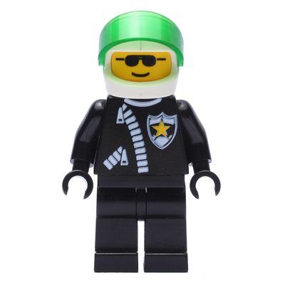 Minifigur Policeman, Black Jacket with Zipper and Badge, White Helmet with Trans-Green Visor, Sunglasses aus Set 6328