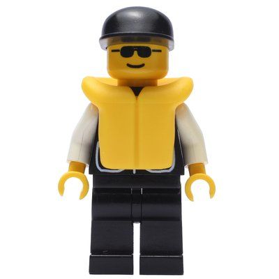 Figurine Policeman, Black Vest with Badge and Pockets, Black Cap, Yellow Life Vest, Sunglasses du set 6433