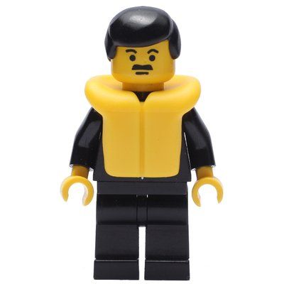 Figurine Policeman, Black Suit with Tie and Badge, Black Hair, Yellow Life Vest, Moustache du set 6433
