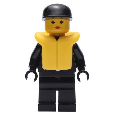 Figurine Policewoman, Black Jacket with Zipper and Badge, Black Cap, Yellow Life Vest du set 6433