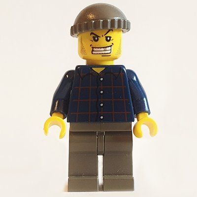 Minifigura Criminal, Dark Blue Plaid Shirt, Dark Gray Hat, Gold Tooth del set 7033