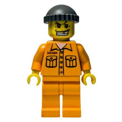 Figurine Criminal, Orange Prison Outfit with #50380, Dark Gray Hat, Gold Tooth du set 7035