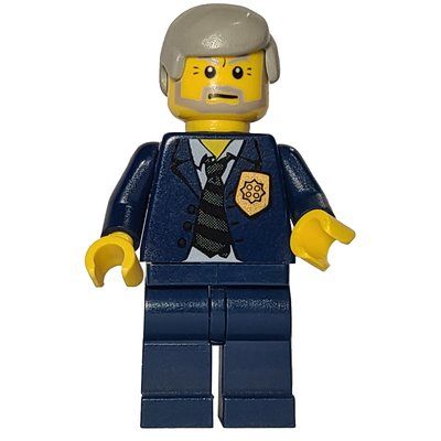 Figurine Policeman, Dark Blue Suit with Tie and Badge, Light Gray Hair, Beard du set 7035