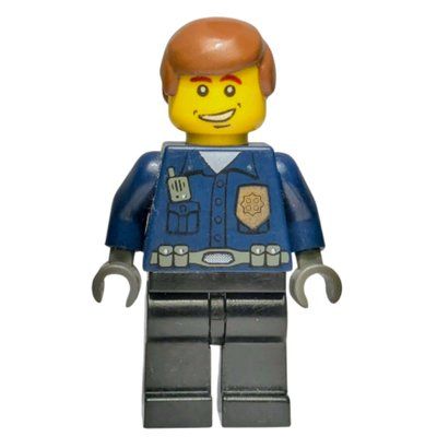 Figurine Policeman, Dark Blue Shirt with Radio and Badge, Black Legs, Brown Hair du set 7035
