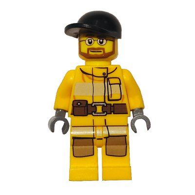 Minifigure Fireman, Bright Light Orange Fire Suit, Black Cap, Beard and Glasses del set 4430