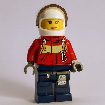 Figurine Firewoman, Red Jacket with Straps, Dark Blue Legs, White Helmet with Visor du set 4209