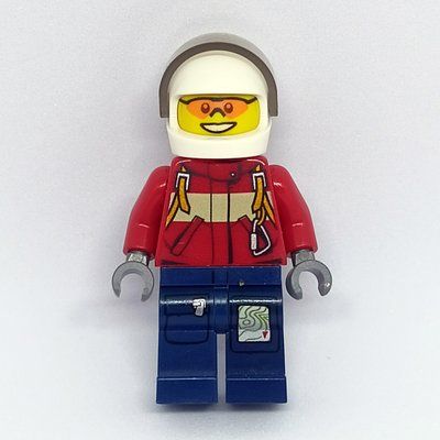 Figurine Fireman, Red Jacket with Straps, Dark Blue Legs, White Helmet with Visor, Orange Sunglasses du set 4209
