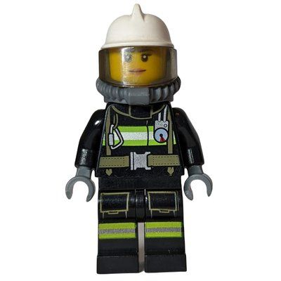 Figurine Firefighter, Female, Black Fire Suit with Gauge and Straps, White Helmet, Breathing Apparatus, Airtanks (3626cpr1580 Head) du set 60112