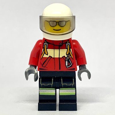 Figurine Fireman, Red Jacket with Straps, White Helmet with Visor, Silver Sunglasses du set 60004