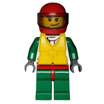 Figurine Racer, White and Green Jacket with Octan Logo, Red Helmet with Trans-Brown Visor, Yellow Life Vest, Stubble du set 60005