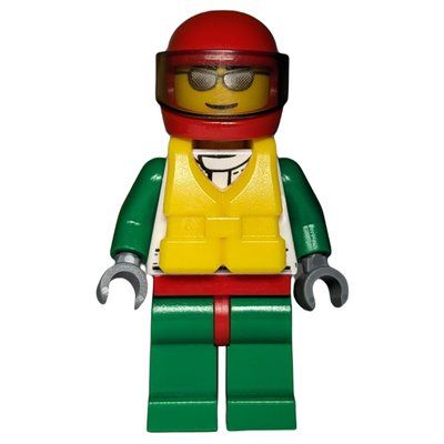 Figurine Racer, White and Green Jacket with Octan Logo, Red Helmet with Trans-Brown Visor, Yellow Life Vest, Silver Sunglasses du set 60005