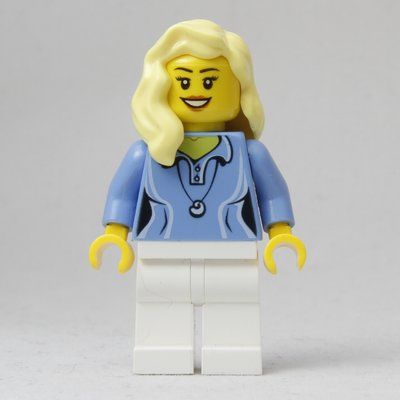 Figurine Woman, Medium Blue Polo Shirt with Necklace, White Legs, Light Bright Yellow Hair du set 60001