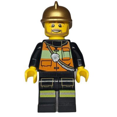 Figurine Fireman, Orange Safety Vest with Radio, Gold Helmet, Beard du set 60001