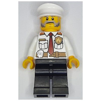 Minifigura Fireman, White Shirt with Red Tie, Badge, and Radio on Belt, White Hat, Beard del set 60109