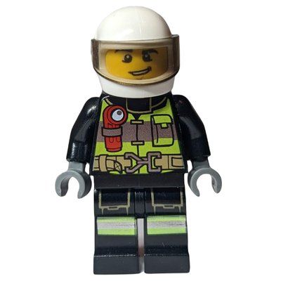 Minifigure Fireman, Safety Vest with Flashlight, Pocket, and Belt, White Helmet with Visor del set 60108